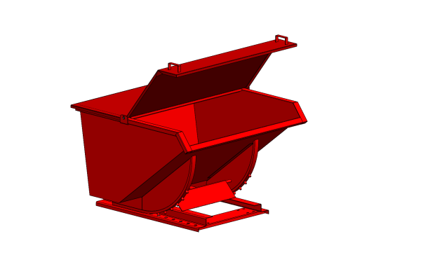 red self dumping hopper for warehouses with lid