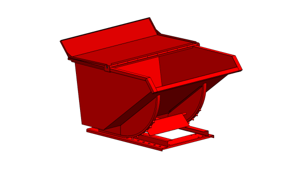 red self dumping hopper with open lid for warehouses