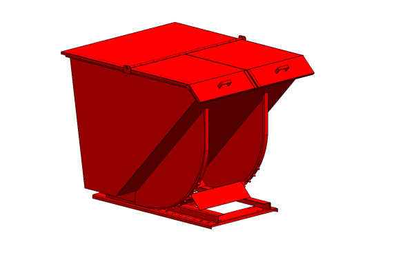 red self dumping hopper with split lid