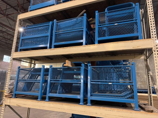 Metal stacking basket for storage in a warehouse setting