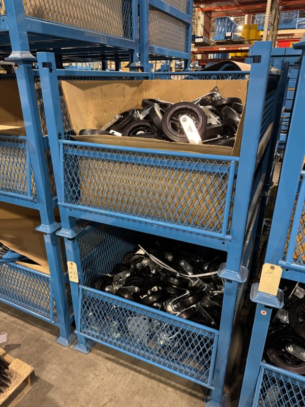 Metal stacking baskets in a warehouse setting